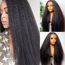 Load image into Gallery viewer, Kinky Straight Wig 180% Density Black Yaki Lace Front Wig
