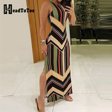 Load image into Gallery viewer, Colorful Striped Print Side Slit Maxi Dress
