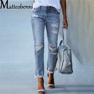 Women Stretch Ripped Distressed Skinny High Waist Denim