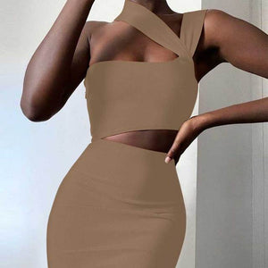 Bandage Dresses High Quality Summer Tan Cut Out Bodycon