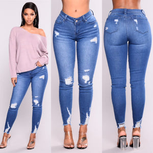 Trend Ripped High Waist Stretch Jeans Street Woman