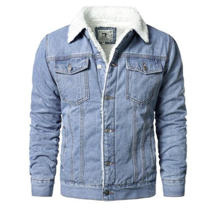 Men Denim Jackets Winter Fleece Blue Jeans Coats High Quality