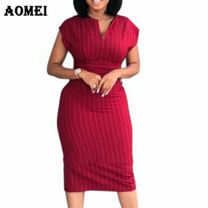 Dress Women Slim Elegant Striped Bodycon