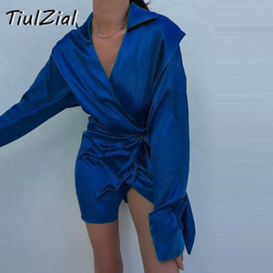 Long Sleeve Mini Satin Dress