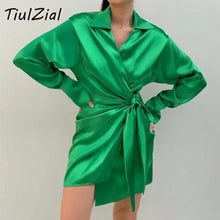 Load image into Gallery viewer, Long Sleeve Mini Satin Dress
