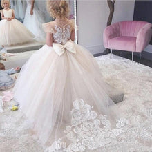 Load image into Gallery viewer, Ivory White Appliques Tulle Bowknot Ball Gown Flower Girls Dress
