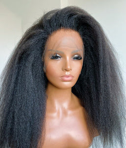 Kinky Straight 180 Density Black Color Yaki Lace Front Wig