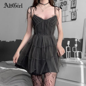 Elegant Dress Women Emo Alt Vintage Mesh