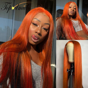 Orange Ginger Color 13x6 Lace Front Wigs Baby Hair Brazilian Remy