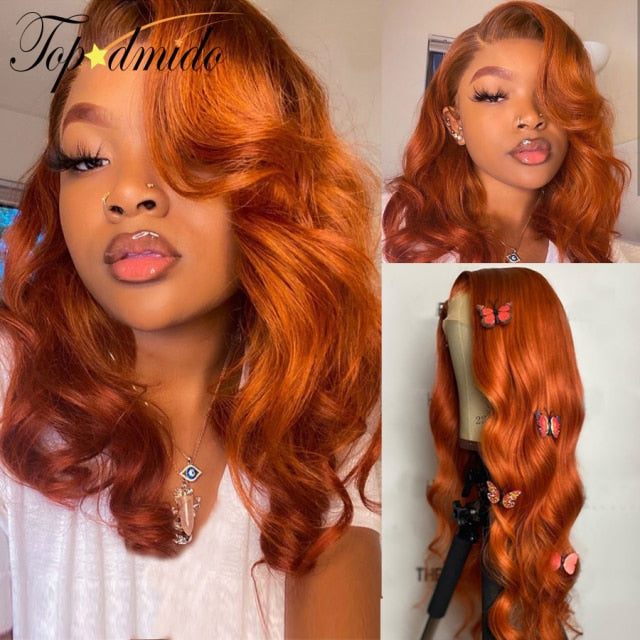 Orange Ginger Color 13x6 Lace Front Wigs Baby Hair Brazilian Remy