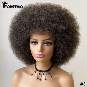 Short Hair Afro Kinky Curly Wigs With Bangs