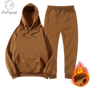 Tracksuit Winter Hoodie Sets Jogging Sweatpants Fleece