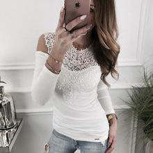 Load image into Gallery viewer, Fashion Long Sleeve Blouse Women Tee Shirt Hollow Out Lace Off Shoulder
