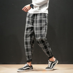 Streerwear Men Plaid PantsSlim Man Casual Trousers