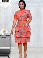 Load image into Gallery viewer, Women Printed Cake Dress Short Sleeves with Bowtie Ruffle Elegant
