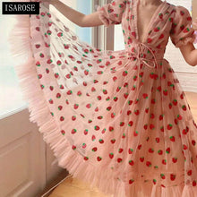 Load image into Gallery viewer, Strawberry Dress Women Deep V Puff
