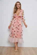 Load image into Gallery viewer, Strawberry Dress Women Deep V Puff
