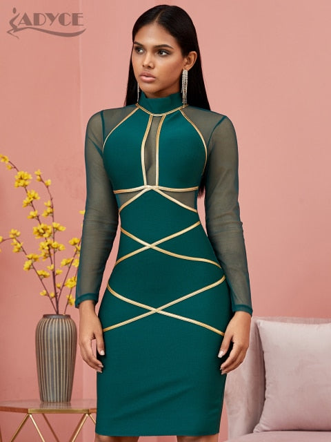 New Spring Long Sleeve Green Lace  Bandage Dress