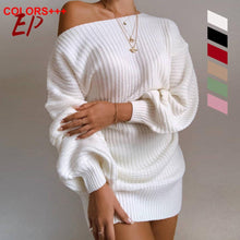 Load image into Gallery viewer, Off Shoulder Knitted Dress Women Solid Long Sleeve
