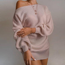 Load image into Gallery viewer, Off Shoulder Knitted Dress Women Solid Long Sleeve
