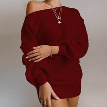 Load image into Gallery viewer, Off Shoulder Knitted Dress Women Solid Long Sleeve
