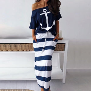 Women Off Shoulder Dress Sets Summer Letter