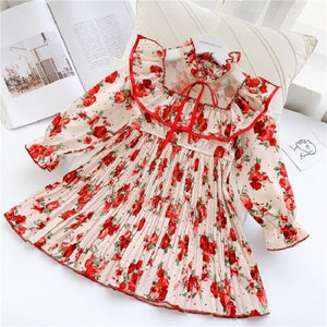 Fashion Baby Girls Dresses Long Sleeve Chiffon Floral