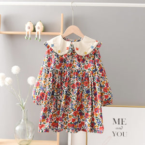 Fashion Baby Girls Dresses Long Sleeve Chiffon Floral