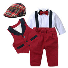 Load image into Gallery viewer, Baby Suits Newborn Boy Clothes Romper + Vest + Hat Formal Clothing Outfit Party Bow
