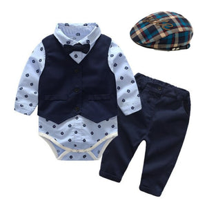 Baby Suits Newborn Boy Clothes Romper + Vest + Hat Formal Clothing Outfit Party Bow