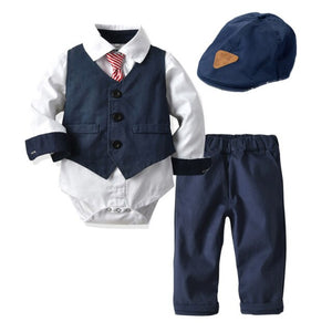 Baby Suits Newborn Boy Clothes Romper + Vest + Hat Formal Clothing Outfit Party Bow