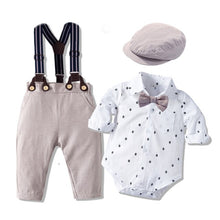 Load image into Gallery viewer, Baby Suits Newborn Boy Clothes Romper + Vest + Hat Formal Clothing Outfit Party Bow
