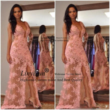 Load image into Gallery viewer, Sexy Prom Dress A-line Deep V-neck Tulle Appliques Beaded
