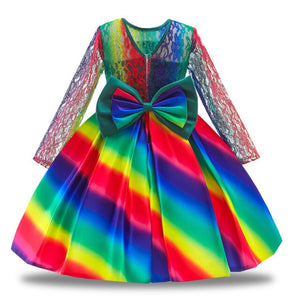 Long Sleeve Kids Colorful Dresses For Girls Children Costumes